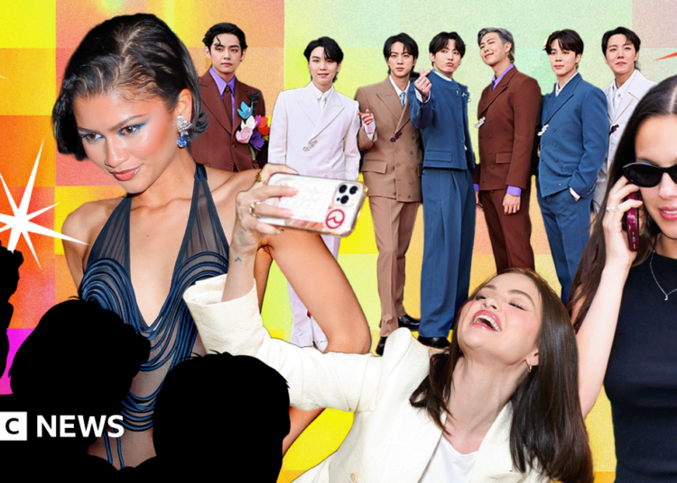 Picture of Zendaya, BTS, Selena Gomez, Olivia Rodrigo and silhouettes of photographers