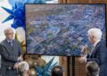 Donald J. Hall Jr., executive chairman and former CEO of Hallmark Cards, speaks alongside John Sherman, chairman and CEO of the Kansas City Royals, as they present a stadium rendering during a ceremony announcing the move to Crown Center on Wednesday, April 22, 2026, in Kansas City.