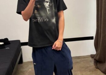 Timothee Chalamet mirror selfie in Twilight merch