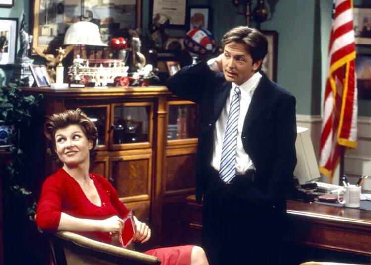 Britton and Michael J. Fox on 'Spin City' (Eric Liebowitz /©ABC /Courtesy Everett Collection)