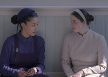 Chase Infiniti as Agnes and Lucy Halliday as Daisy in 'The Testaments' Season 1 Episode 3