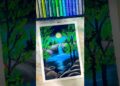 Beautiful Night waterfall Drawing 💦with Oil Pastels | Step-by-step Art Tutorial #shorts #art