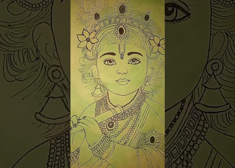 ARTBYKIRTI15 little krishna beautiful painting🎨🖌️#drawing#pendrawing #artist #creative #dailyroutine