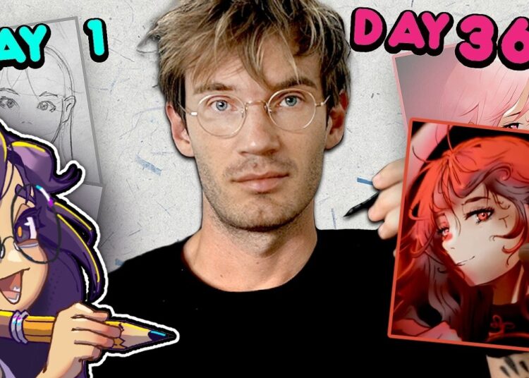 How much did Pewdiepie improve in one year? (artist reacts)
