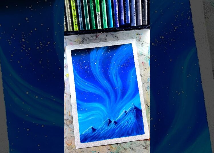 Northern Lights Drawing with Oil Pastels | Step-by-step Art Tutorial #shorts #viralvideo #art