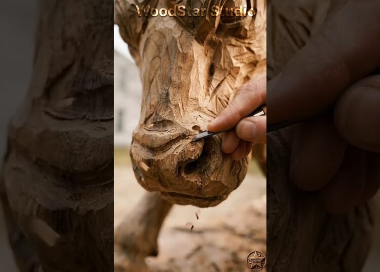 Charging Bull 🐂🔥 | Wood Sculpture #shorts #woodworking #satisfying #wood #art