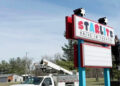 The new marquee at Starlite Drive-In Theater south of Bloomington was put in place on Friday, March 21, 2025.