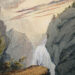 Two small people in front of a waterfall