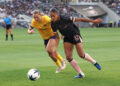 Angel City FC forward SveindÃ­s JÃ³nsdÃ³ttir (32) chases the ball...