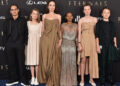 Maddox Jolie-Pitt, Vivienne Jolie-Pitt, Angelina Jolie, Knox Jolie-Pitt, Shiloh Jolie-Pitt, and Zahara Jolie-Pitt attend the Los Angeles Premiere of Marvel Studios'