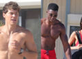 Baywatch's Noah Beck, Thaddeus LaGrone, Shay Mitchell & More Don Iconic Red Swimsuits While Filming at Venice Beach - Just Jared - Celebrity News and Gossip