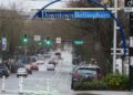A sign welcomes people to downtown Bellingham, Wash.