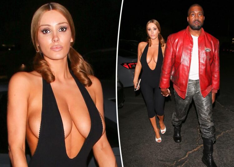 Bianca Censori spills out of her plunging bodysuit on movie date night with Kanye West