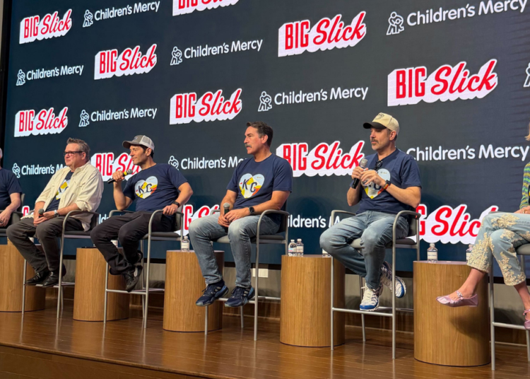 Big Slick hosts David Koechner, Eric Stonestreet, Paul Rudd, Rob Riggle, Jason Sudeikis and Heidi Gardner answer questions ahead of the 2026 Big Slick charity event in Kansas City on Friday, May 29, 2026.