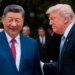 U.S. President Donald Trump speaks with Chinese President Xi Jinping while leaving after a visit to the Zhongnanhai Garden in Beijing, Friday, May 15, 2026.