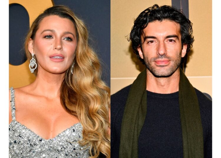 Blake Lively appears at the SNL50: The Anniversary Special at Rockefeller Plaza in New York on Feb. 16, 2025, left, and Justin Baldoni appears at a special screening of