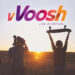 A grab of lifestyle app vVoosh which has the tagline Life in Motion under the logo and is set against the backdrop of four skateboarders walking towards the sunset.