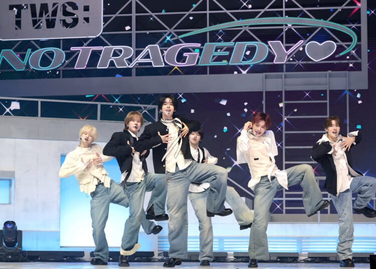 Boy band TWS performs a track ″You, You″ from its fifth EP ″No Tragedy″ at Yes24 Live Hall in eastern Seoul on April 27. [NEWS1]