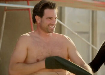 Scott McGillivray takes his shirt off on 'Rock the Block.'Credit: HGTV