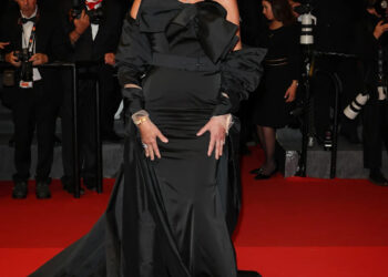 Sharon Stone on the red carpet in a black dress at the Diamond screening on May 19.