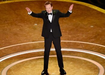 Host Conan O'Brien speaks during the Oscars on March 2, 2025, at the Dolby Theatre in Los Angeles. (AP Photo/Chris Pizzello)