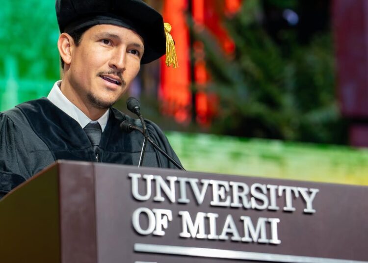 Danny Ramirez speaks at the University of Miami