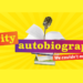 Graphic with the text "celebrity autobiography" and "We couldn't make this stuff up!" over an open book, stacked books, and a microphone, with a "Critic's Pick" badge from The New York Times.