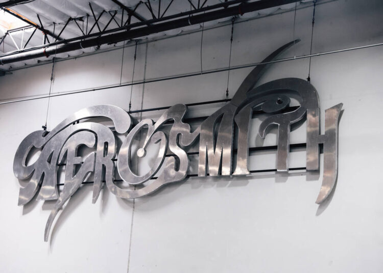 An unused Aerosmith sign inside of SGPS Showrig Thursday, April 9, 2026, in Las Vegas. (Madelin ...