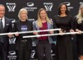 From left to right, Chris Ilitch (Ilitch Sports + Entertainment), Amy Scheer (PWHL), Jayna Hefford (PWHL), Mary Sheffield (Mayor) and Bridget Sponsky (Ally) on stage at the PWHL's press conference on Wednesday. - The Bismarck Tribune