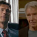Glen Powell and Harrison Ford in a side-by-side photo.