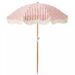 Red and white striped patio umbrella