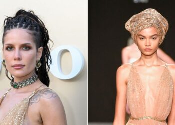 Halsey Wears Sheer Rahul Mishra Couture With Avan Jogia at Gold Gala