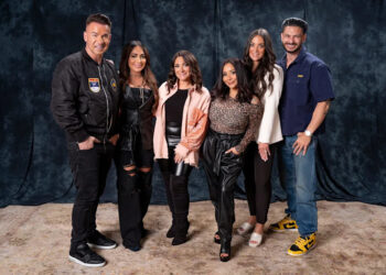 Six members of the Jersey Shore Reality TV Show at the USA Today HQ in NYC.