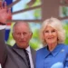 The King waves as he stands next to the Queen, who is wearing blue