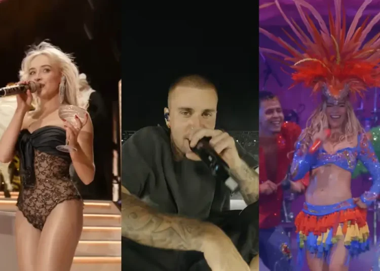 Sabrina Carpenter, Justin Bieber and Karol G performing at Coachella