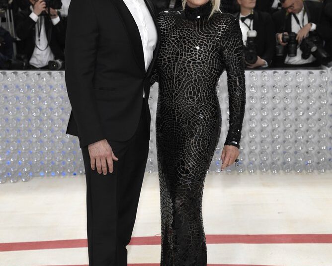 Hugh Jackman, left, and Deborra-Lee Furness attend The Metropolitan Museum of Art's Costume Institute benefit gala celebrating the opening of the "Karl Lagerfeld: A Line of Beauty" exhibition on Monday, May 1, 2023, in New York. (Photo by Evan Agostini/Invision/AP)