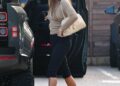 Hailey Bieber wore the capri pants trend with the heeled flip-flops trend