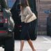 Hailey Bieber wore the capri pants trend with the heeled flip-flops trend