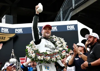 Felix Rosenqvist celebrates winning 110th running at Indianapolis with milk | Penske Entertainment: Josh Hernandez