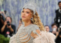Beyoncé at this year’s Met Gala, dressed in a full skeletal silver dress.