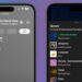 Two smartphones showing the queue systems for Apple Music and Spotify