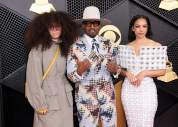 Jamie Foxx, center, and his daughters Anelise Foxx, left, and Corinne Foxx attend the 68th annual Grammy Awards at the Crypto.com Arena in Los Angeles on Feb. 1, 2026.