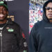 Jay-Z in a black hoodie and sunglasses at an outdoor event; Bobby Shmurda in a black jacket and cap, smiling at an indoor event.