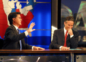 Colbert and Stewart on 'The Daily Show' in 2004Credit: Comedy Central