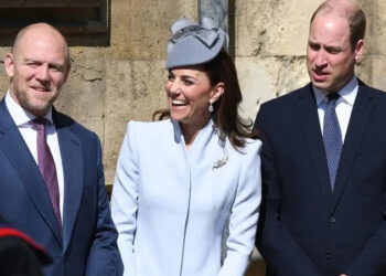 Mike Tindall, Kate Middleton and Prince William attend the Easter Mattins Service in 2019. By: James Whatling/MEGA