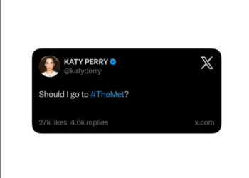 Katy Perry's Instagram story showing a tweet asking, "Should I go to #TheMet?" with likes and replies.