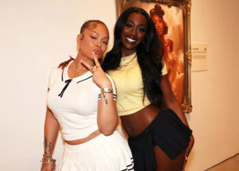Latto and Flo Milli attend The Gold Standard: An Art Exhibition Celebrating Women in Hip-Hop Presented Spotify at The Hole Gallery on July 30, 2024 in New York City.