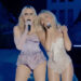 (L-R) Madonna and Sabrina Carpenter.