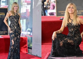 Miley Cyrus Dons a Naked Versace Dress on the Hollywood Walk of Fame