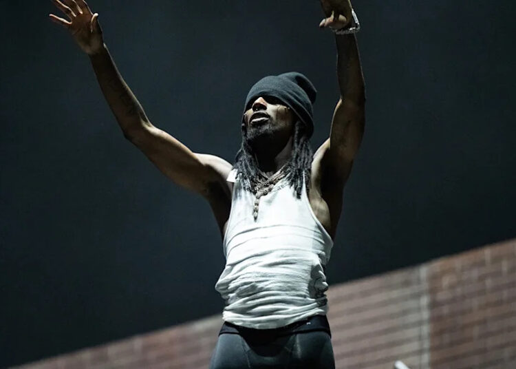 Rapper Playboi Carti debuts his new album "I Am Music" onstage during the Rolling Loud Festival at Hollywood Park Grounds on March 16, 2025 in Inglewood, California.